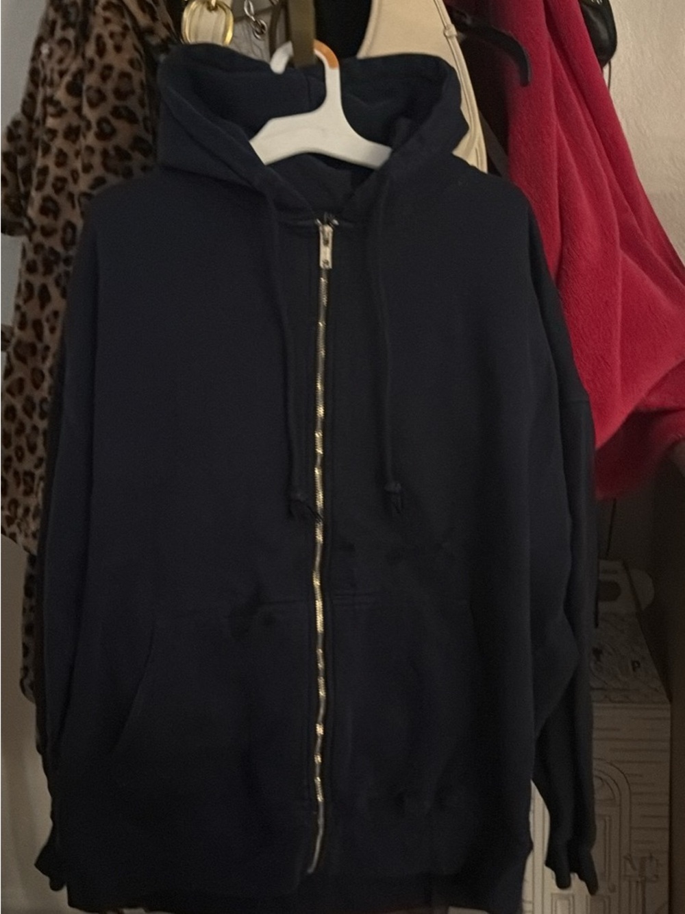 Brandy Melville Navy Zip-Up Hoodie with Gold Zipper